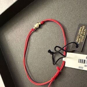 Gold Heart Bracelet with Red Fabric Cord